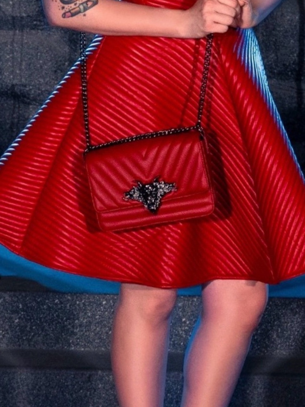 LA FEMME EN NOIR DRACULA SKATER SKIRT BLOOD RED QUILTED VEGAN LEATHER